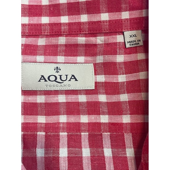 Aqua Toscana Red Gingham Linen Short Sleeve Button Up Shirt Men's XXL - Picture 2 of 9